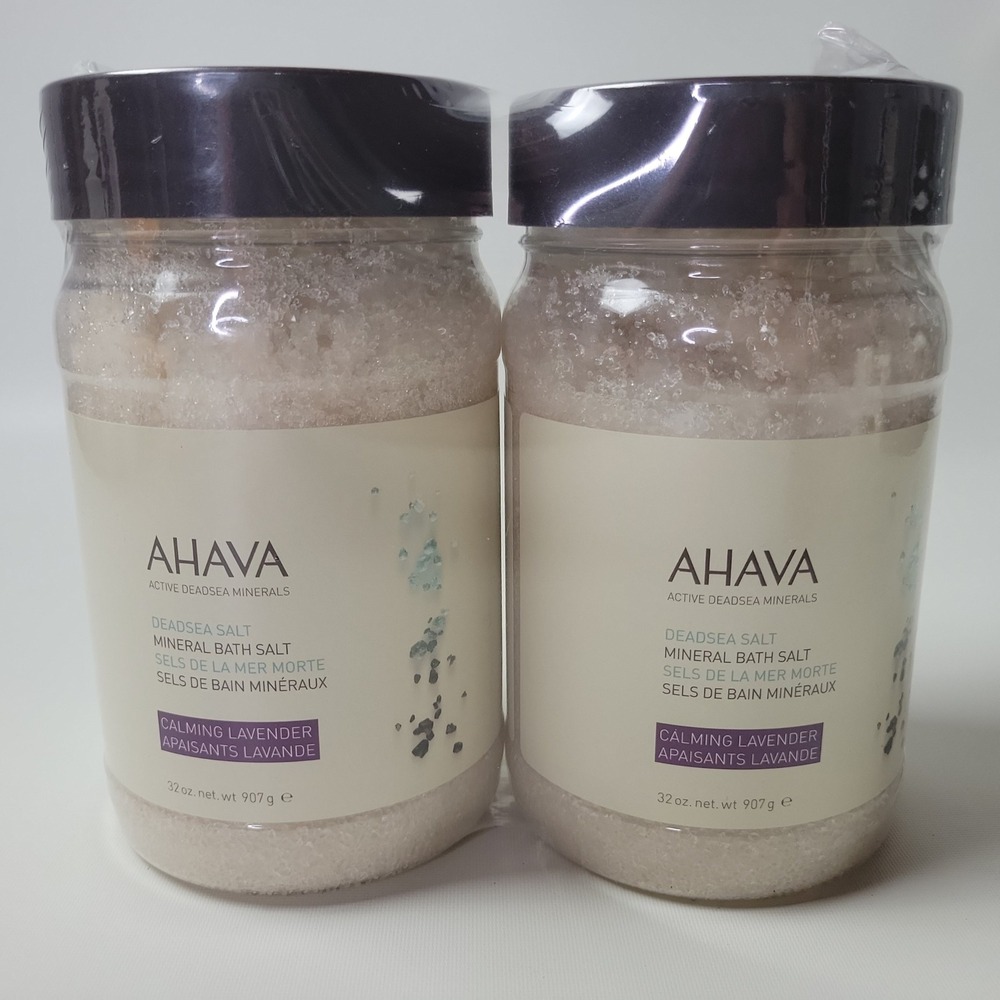 AHAVA Dead Sea Mineral Bath Salt Calming Lavender 32oz Set of 2 New Sealed